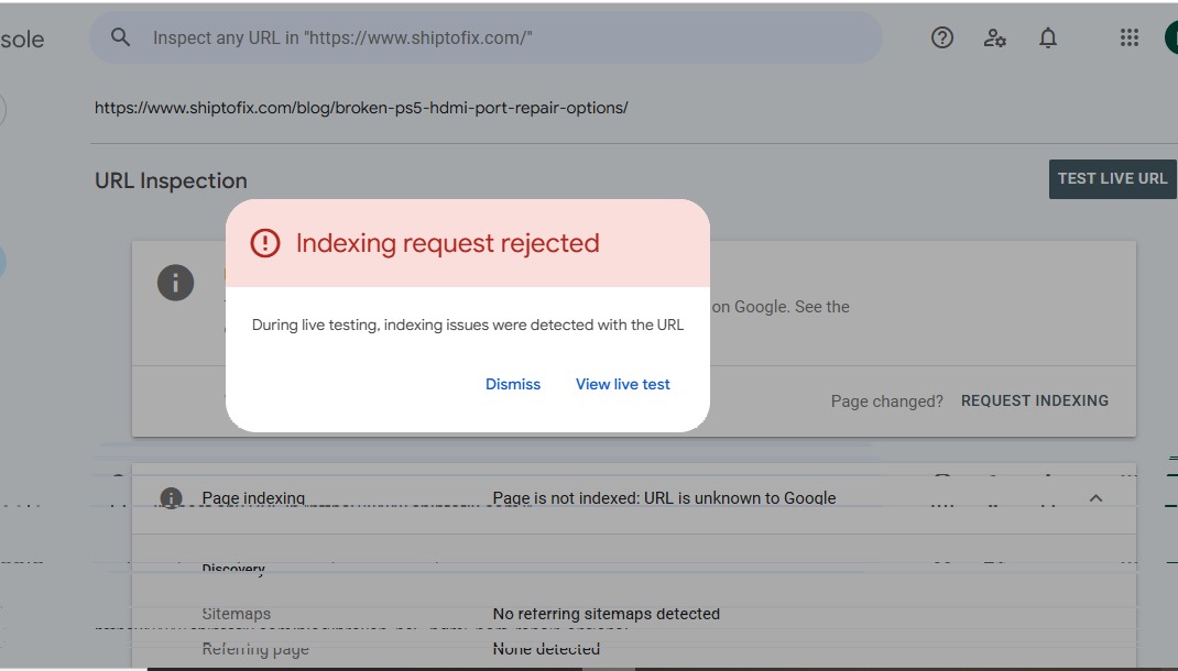indexing issues shiptofix